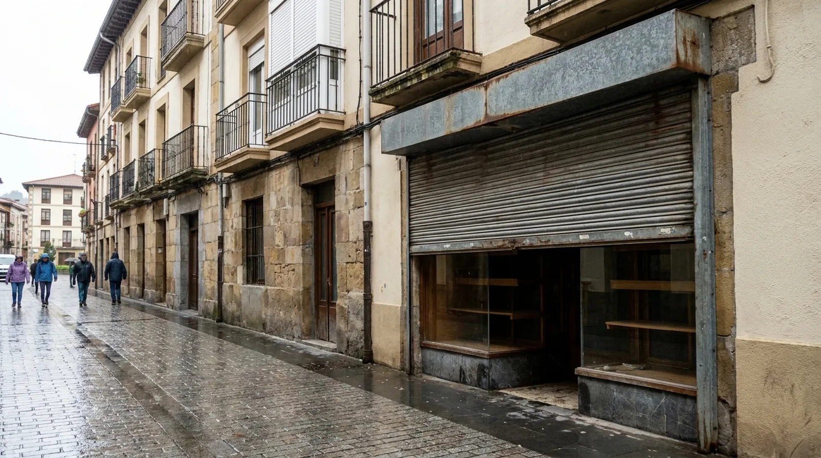 Persiana metálica de un local comercial a pie de calle en un edificio residencial de Basauri